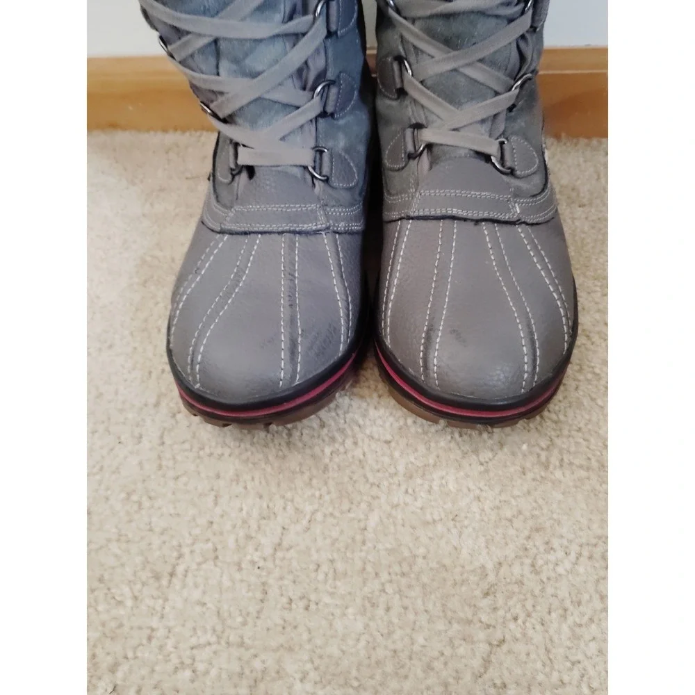 EUC-Pajar Women 10-10.5 Gray Suede Leather Winter Snow Hiking Boot Warm Fur Trim